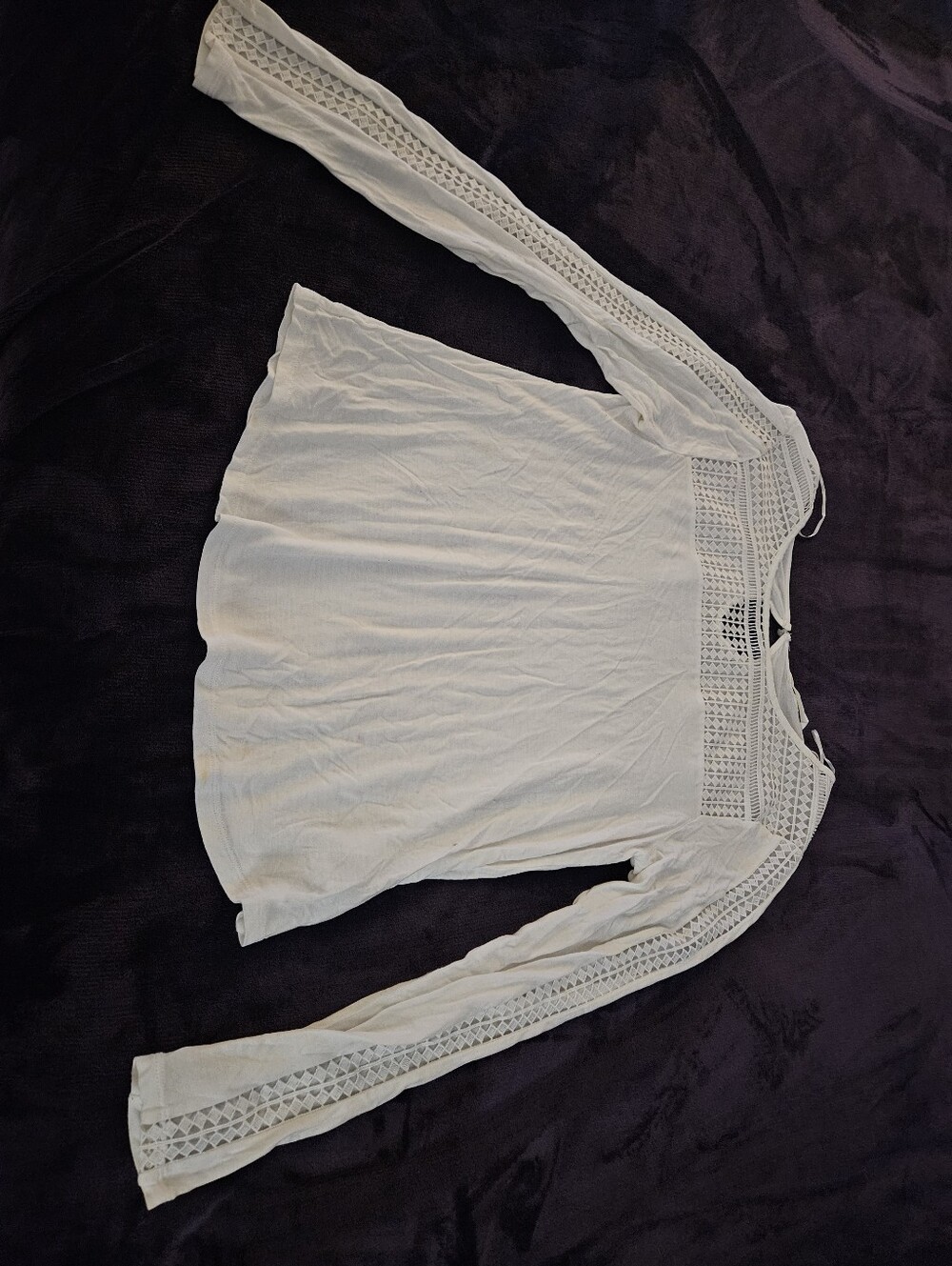 H &M Women’s Long-Sleeve Crochet Yoke Top - White